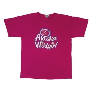 Gildan Alaska Wildgirl Youth XL Pink Graphic T Shirt Fish Outdoor Nature Tee